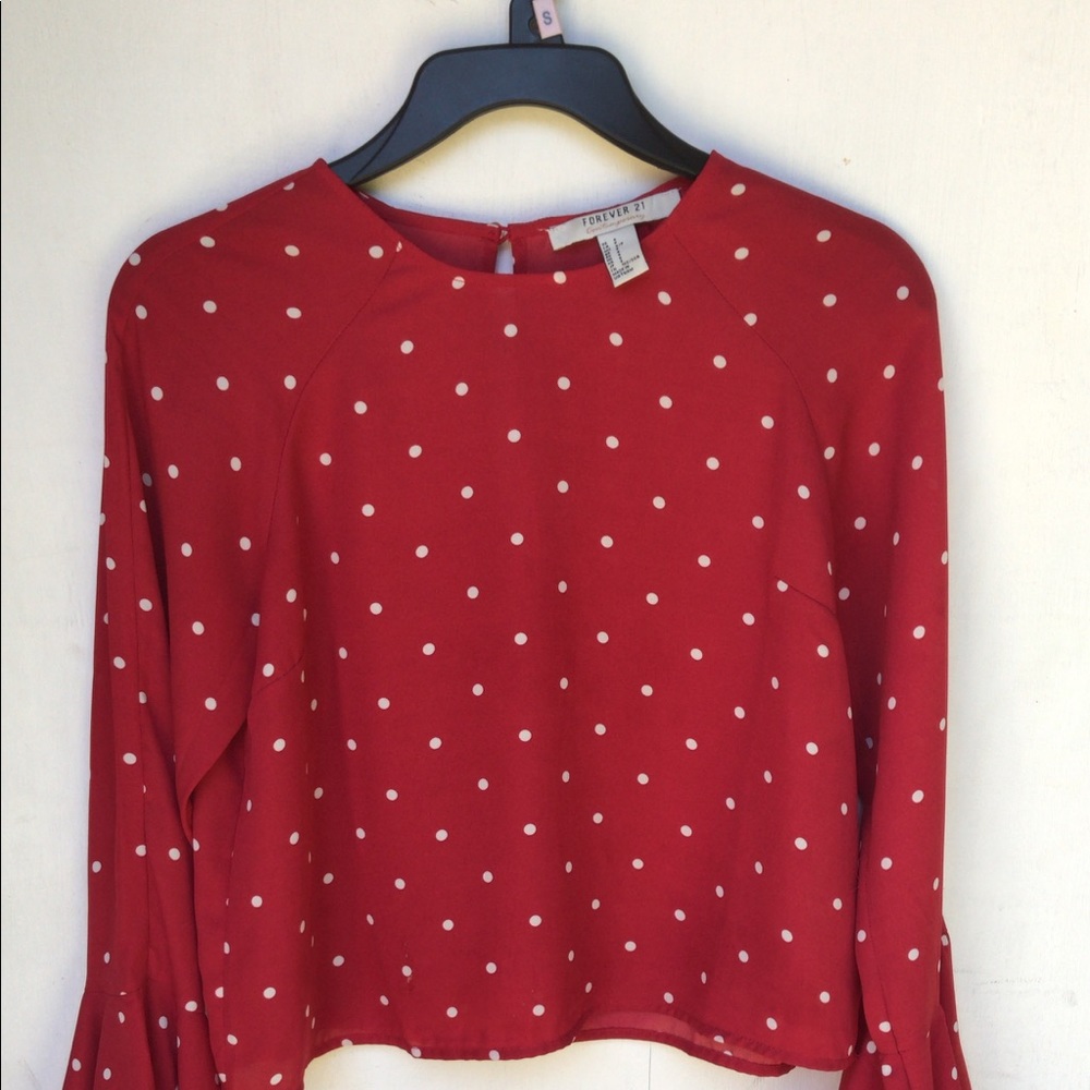 Cute red with white polka dots long sleeve shirt